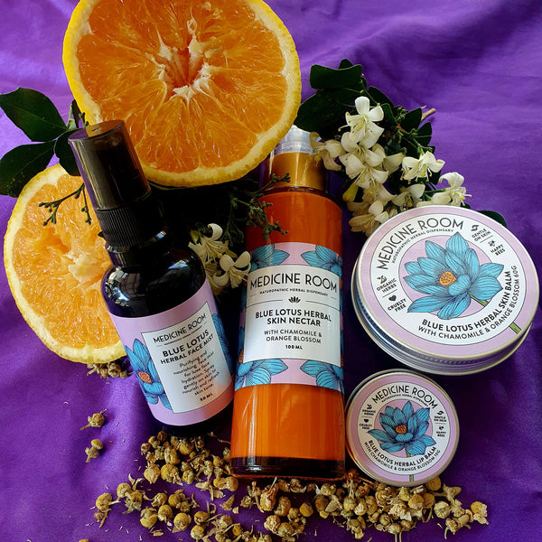 Our Blue Lotus, Chamomile and Orange Blossom range is launching now.